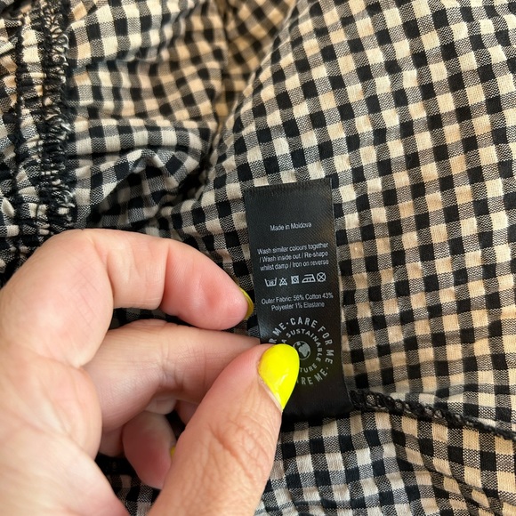 George top UK 16 black beige gingham check plaid frill blouse - Picture 9 of 9